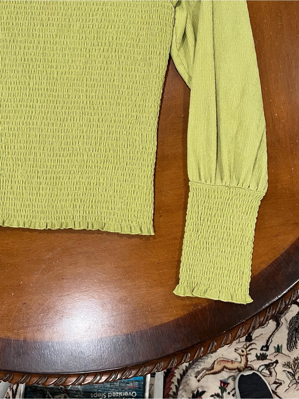 Anthropologie Textured Smocked Puff Sleeve Blouse Guacamole Green XL Long-Sleeve - Picture 7 of 16